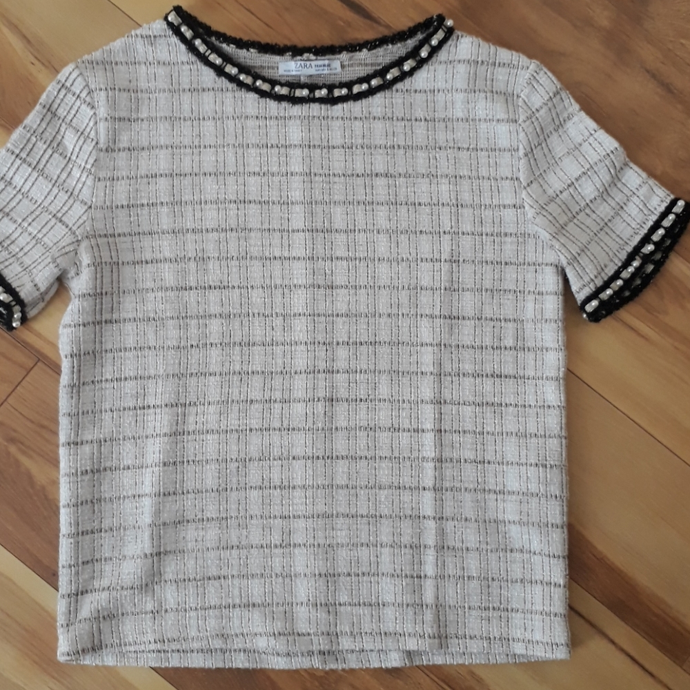 Zara tweed shirt with pearls